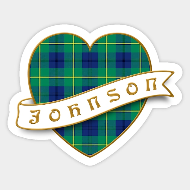 The JOHNSON Family Tartan Heart & Ribbon Retro-Style Family Insignia Sticker by Plaidify